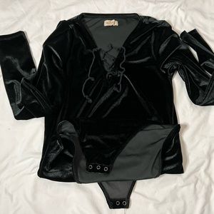 Hollister Velvet body suit with lace up detail
